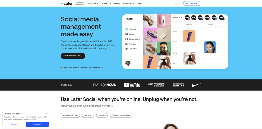 Later is an image-first social media scheduling tool, its calendar and planner are highly visual,