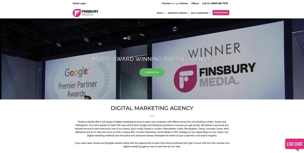 Finsbury Media is an agency in London that has an impressive SEO client list
